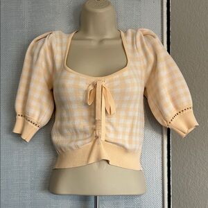 Astr Cream Gingham Puff Sleeve Blouse